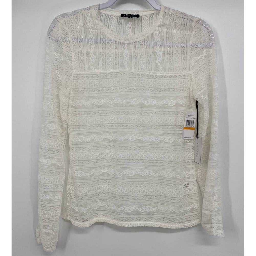 1.State Womens White Lace Long Sleeve Blouse Sheer Shirt Top NEW Size Small